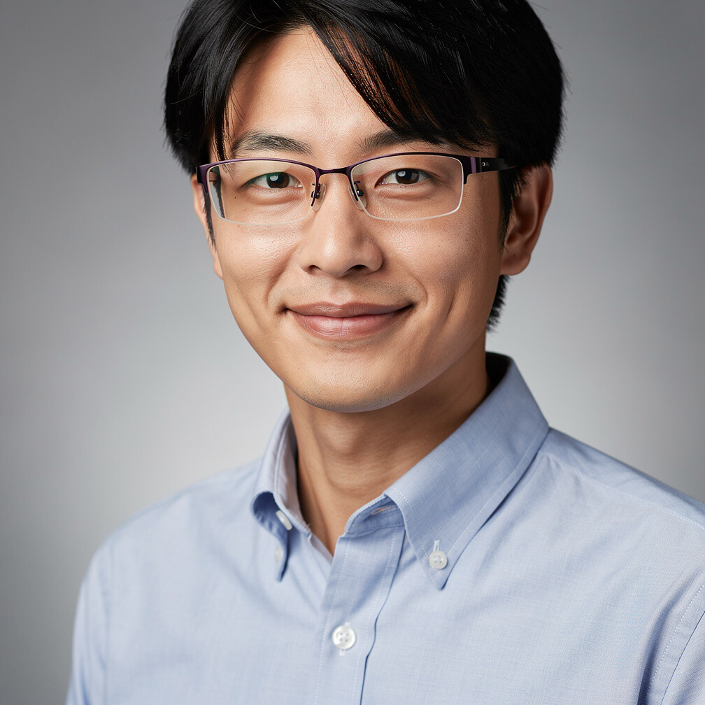 Portrait of a young Japanese male software engineer with glasses